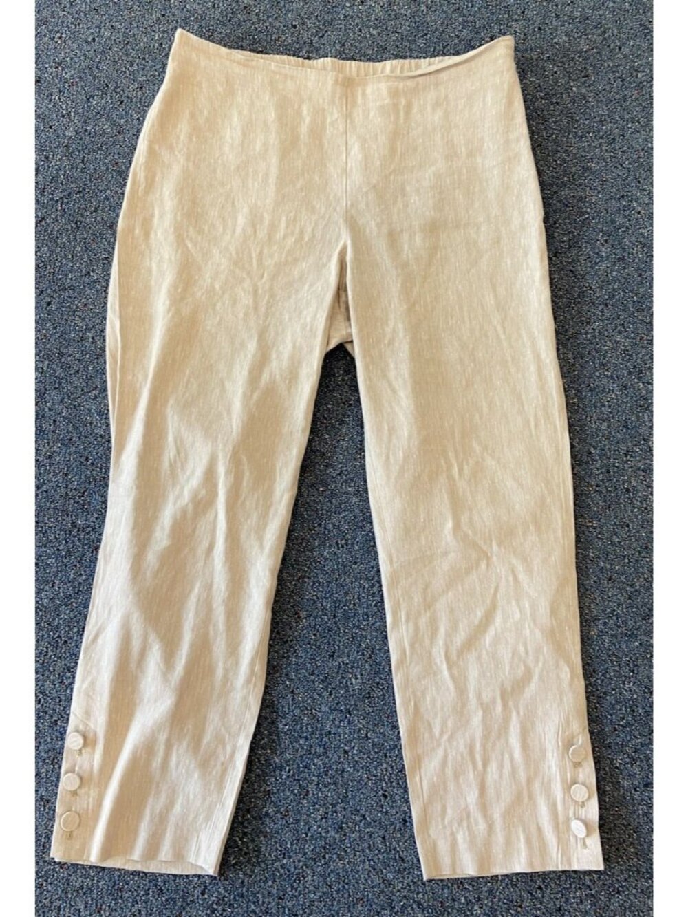 J.Jill Linen Stretch Pants Button Ankle Side Zip Tan Size Medium M